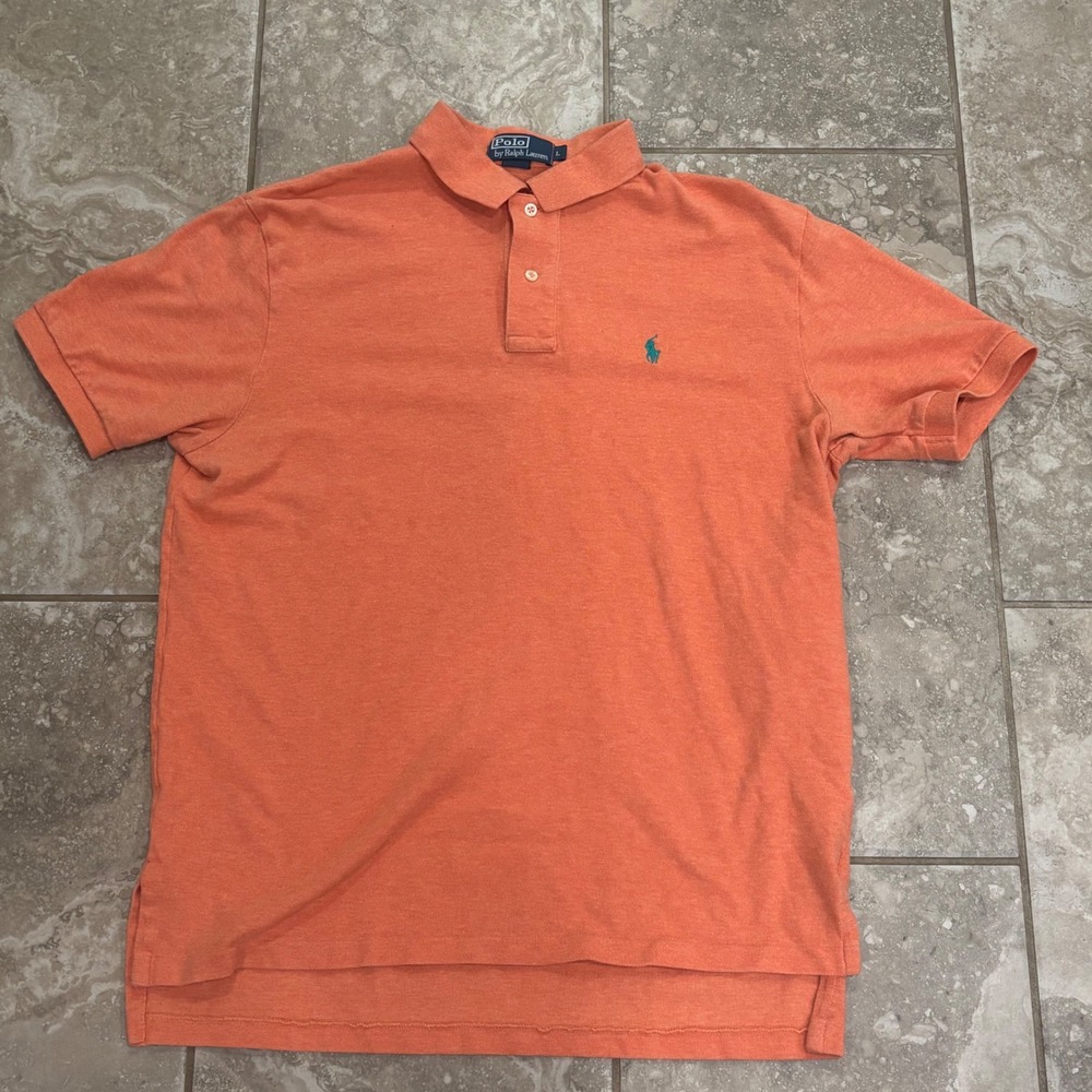 Polo Ralph Lauren Mens Large‎ Orange Heather Short Sleeve Polo Shirt Blue Pony